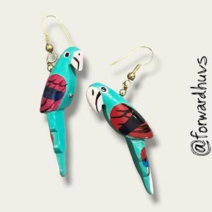 Hand-Painted Wooden Parrot Earrings – 2.5” Dangle